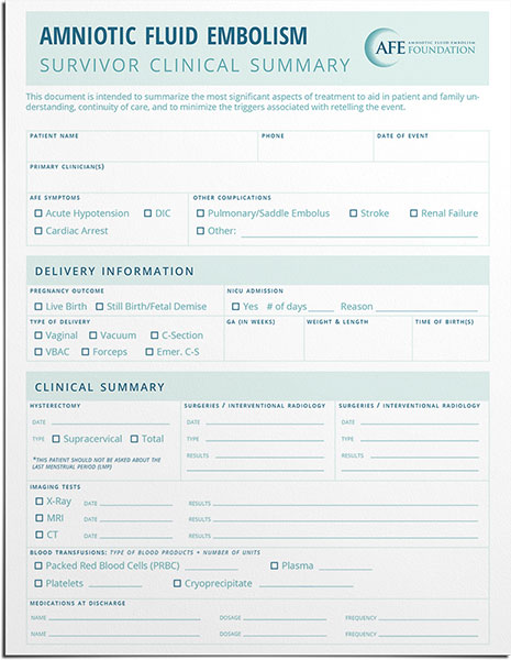 AFE Patient Clinical Summary Form