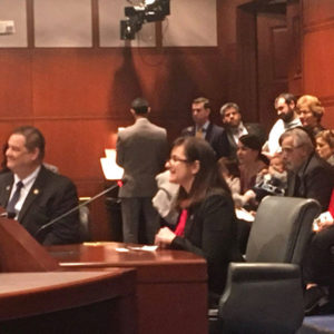 AFE Survivor testimony at a legislative hearing advocating for afe awareness, research education.