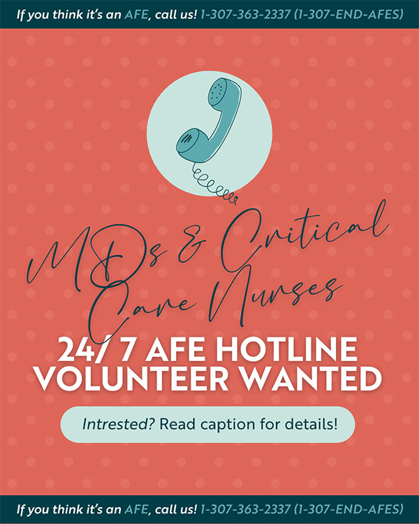 Image reads, 24/7 AFE Hotline Volunteer Wanted